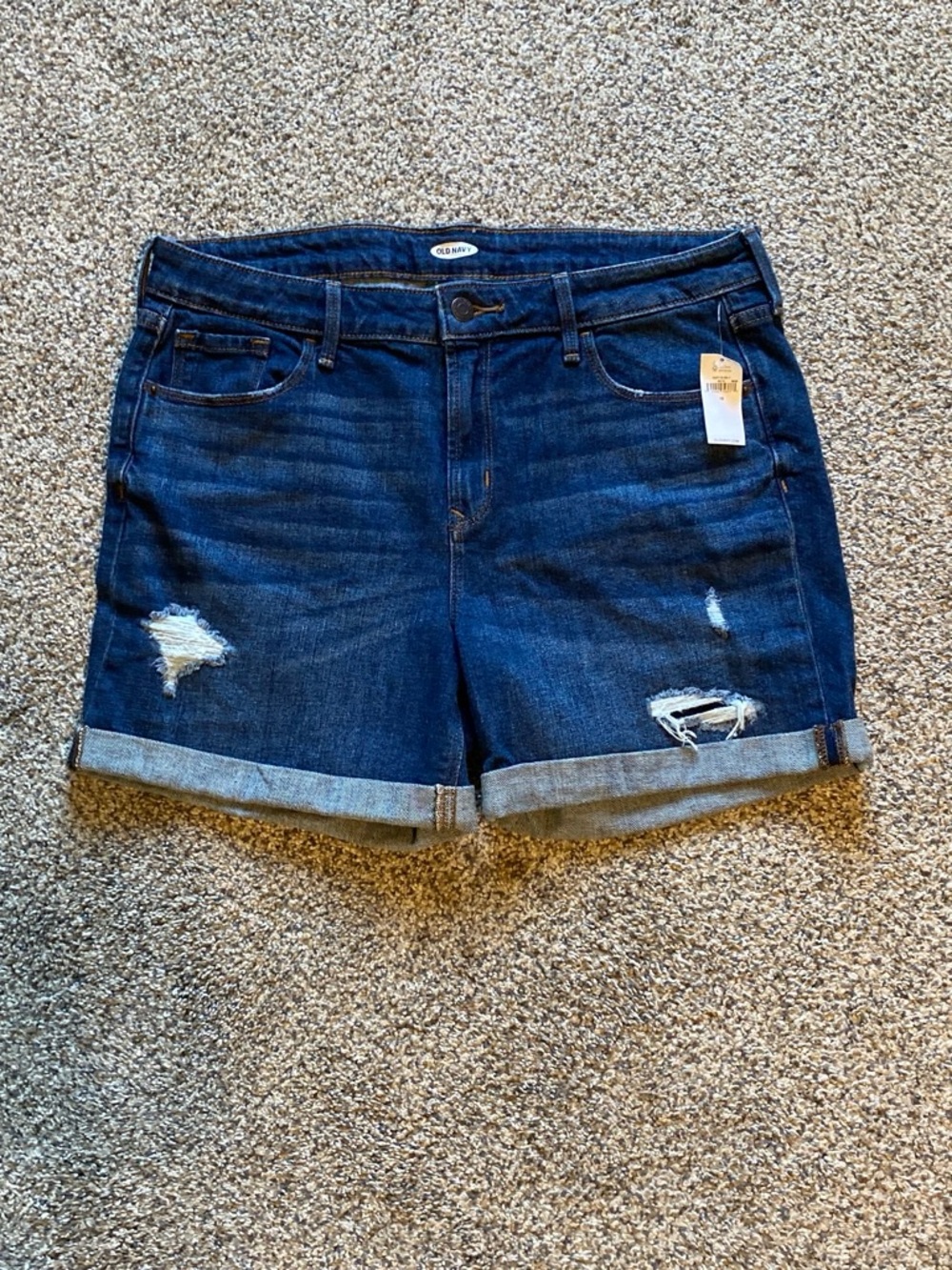 Old Navy NWT Women’s Dark Blue Distressed Cuffed Denim Shorts Size 10